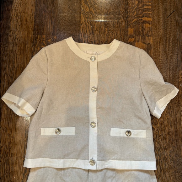 NWT Zara Light Beige Button-Up Top and Pants Set Size US Medium - Picture 4 of 12